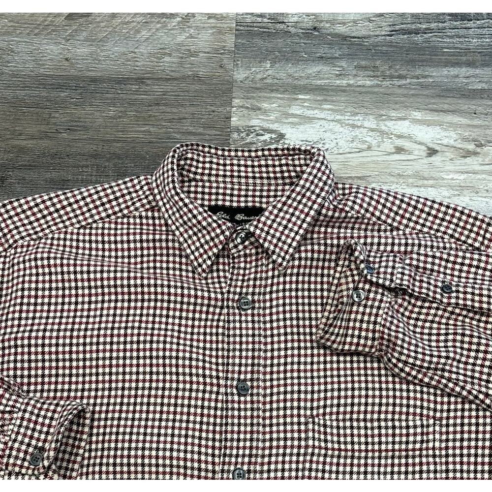 Eddie Bauer Red White Mens L Tall Woven Gingham Check Woven Flannel Shirt